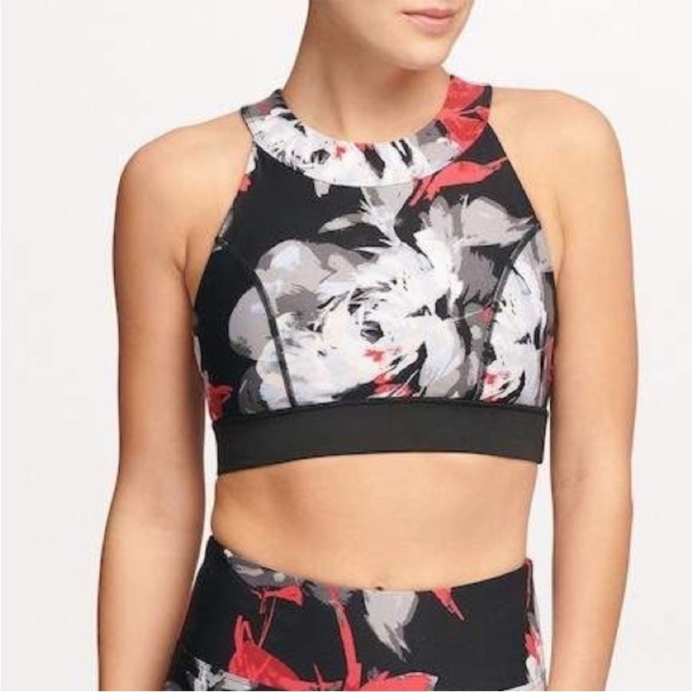 Donna Karan Active Black & Floral Print Netted Back Sports Bra